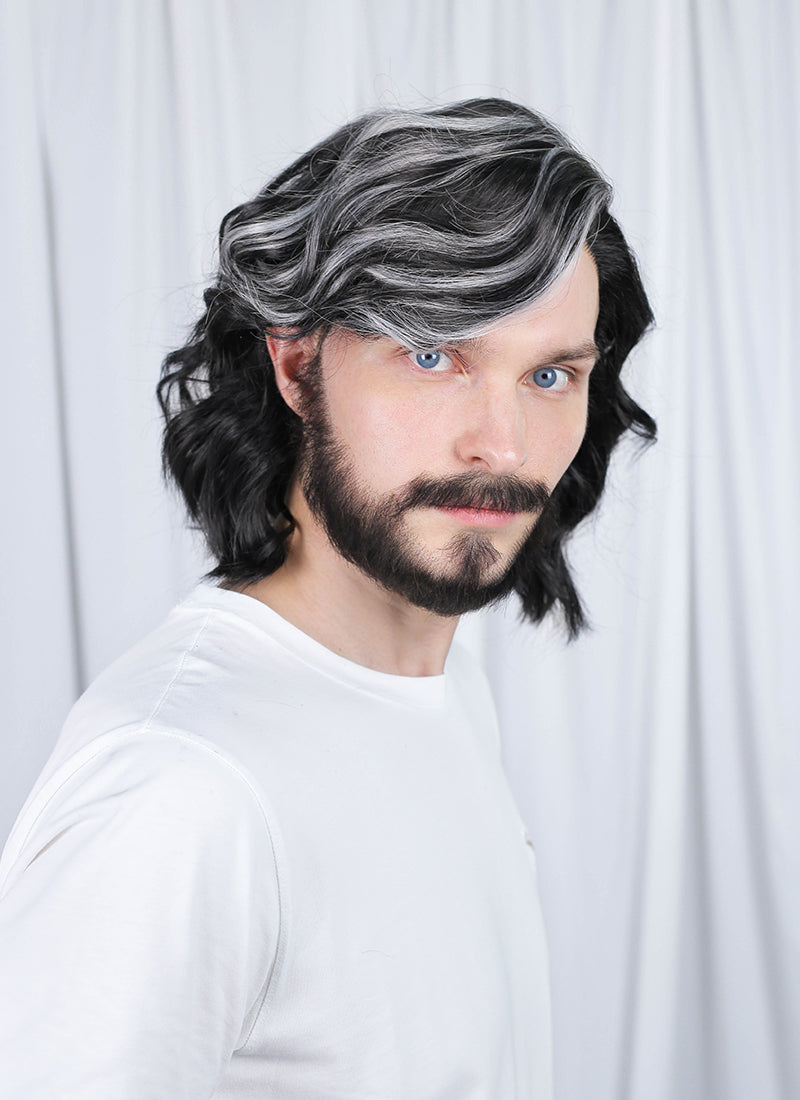 Clair Obscur: Expedition 33 Verso Black Mixed Silver Grey Wavy Lace Front Synthetic Men's Wig LF8067