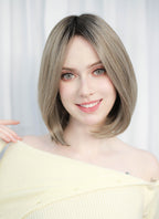 Balayage Blonde With Dark Roots Straight Mono Top Bob Lace Wig MN005
