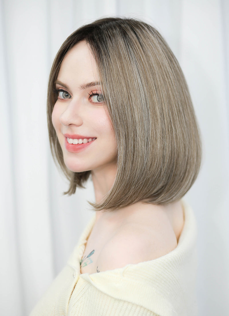 Balayage Blonde With Dark Roots Straight Mono Top Bob Lace Wig MN005