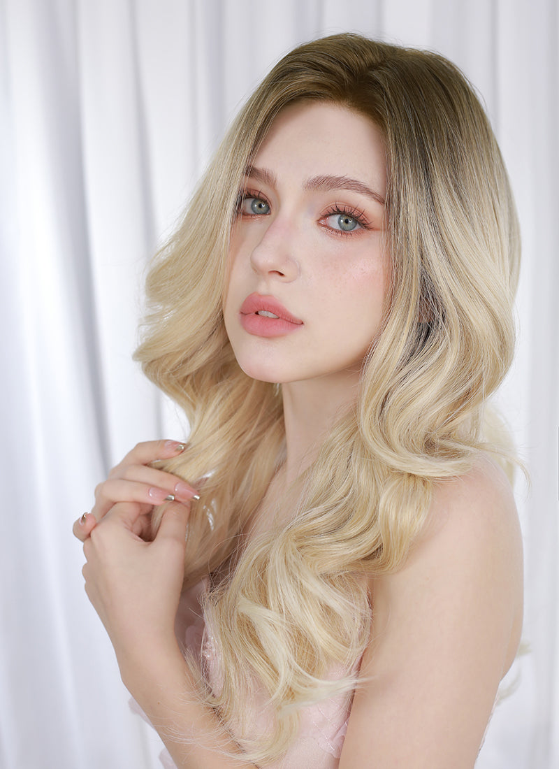 Blonde With Dark Roots Wavy Mono Top Lace Wig MN016