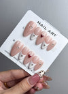 Soft Pink French Tip & Silver Starlight Almond Handmade Press-On Nails NF047