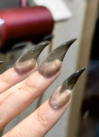 3D Wolf Claw Grey Ombre Oval Handmade Press-On Nails NF056