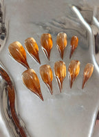 3D Amber Tortoise & Maple Claw Handmade Press-On Nails NF063