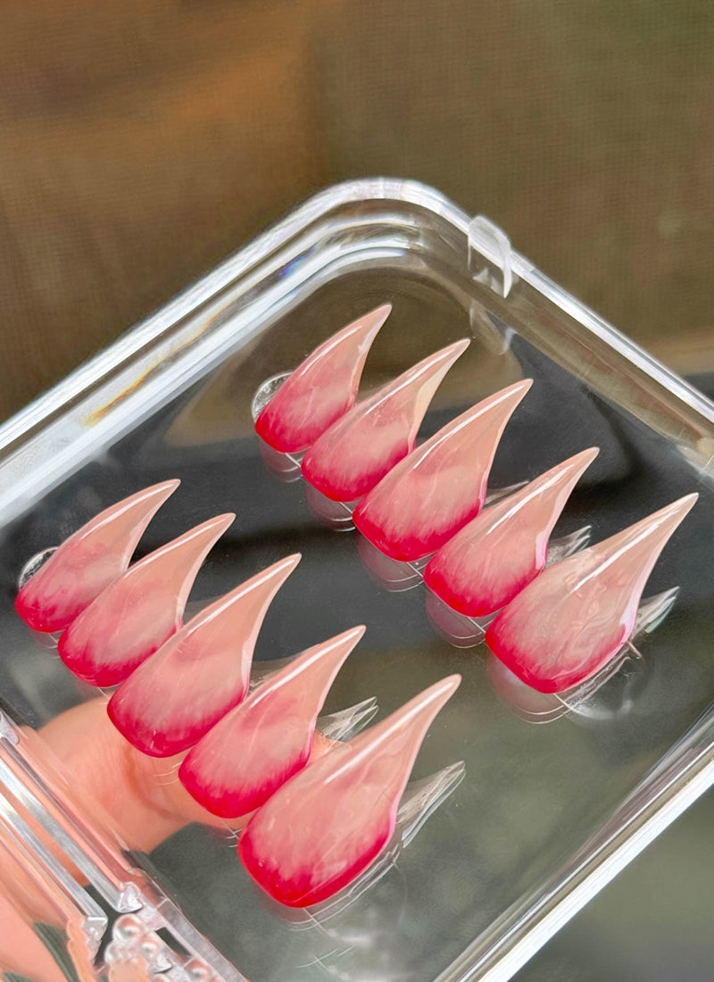 3D Blood Effect Gothic Edgy Nude Fantasy Claw Handmade Press-On Nails NF064