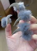 Frost Blue Furry 3D Wolf Cat Claws Handmade Press-On Nails NF074