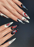 Gothic Black & White Edgy Elegance For Halloween Almond Handmade Press-On Nails NF077