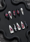 Gothic Black & White Edgy Elegance For Halloween Almond Handmade Press-On Nails NF077