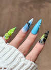 Handcrafted Floral Embossed Vibrant Color Contrast Premium Autumn/Winter Design Almond Handmade Press-On Nails NF081