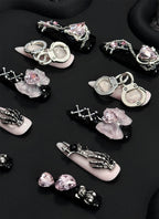 Edgy & Chic Almond Handmade Press-On Nails with Gothic Elegance NF084