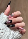 Edgy Black & Pink Sparkling Galaxy Almond Handmade Press-On Nails NF086