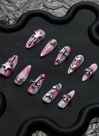 Pink with Gothic Spider Almond Handmade Press-On Nails NF087