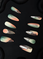 Airbrushed Ombre Edgy Metallic Design Almond Handmade Press-On Nails NF090