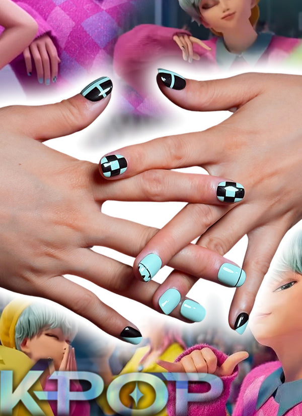 KPop Demon Hunters Saja Boys Baby Inspired Green Square Handmade Press-On Nails NF096