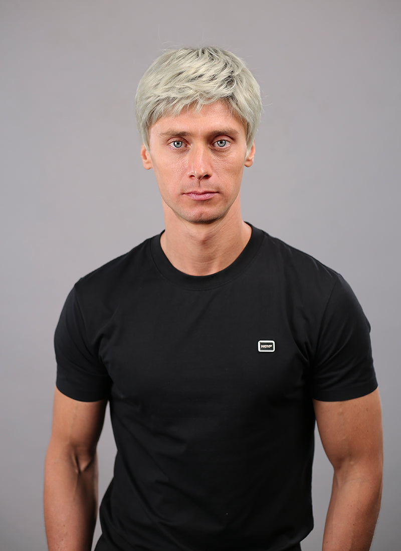 Ash Blonde With Dark Roots Straight Pixie Synthetic Hair Men's Wig NM021