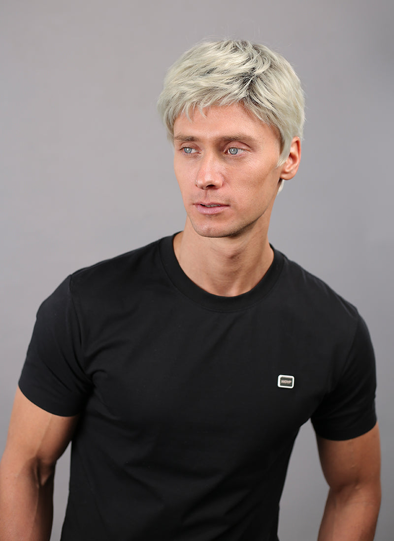 Ash Blonde With Dark Roots Straight Pixie Synthetic Hair Men's Wig NM021