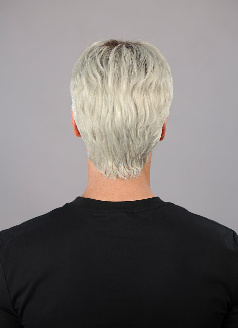 Ash Blonde With Dark Roots Straight Pixie Synthetic Hair Men's Wig NM021