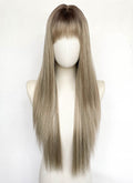 Ash Blonde With Dark Roots Straight Synthetic Wig CSX091