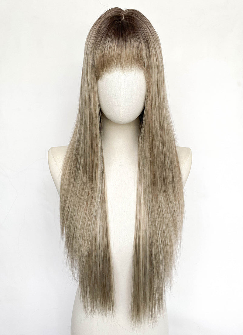 Ash Blonde With Dark Roots Straight Synthetic Wig CSX091