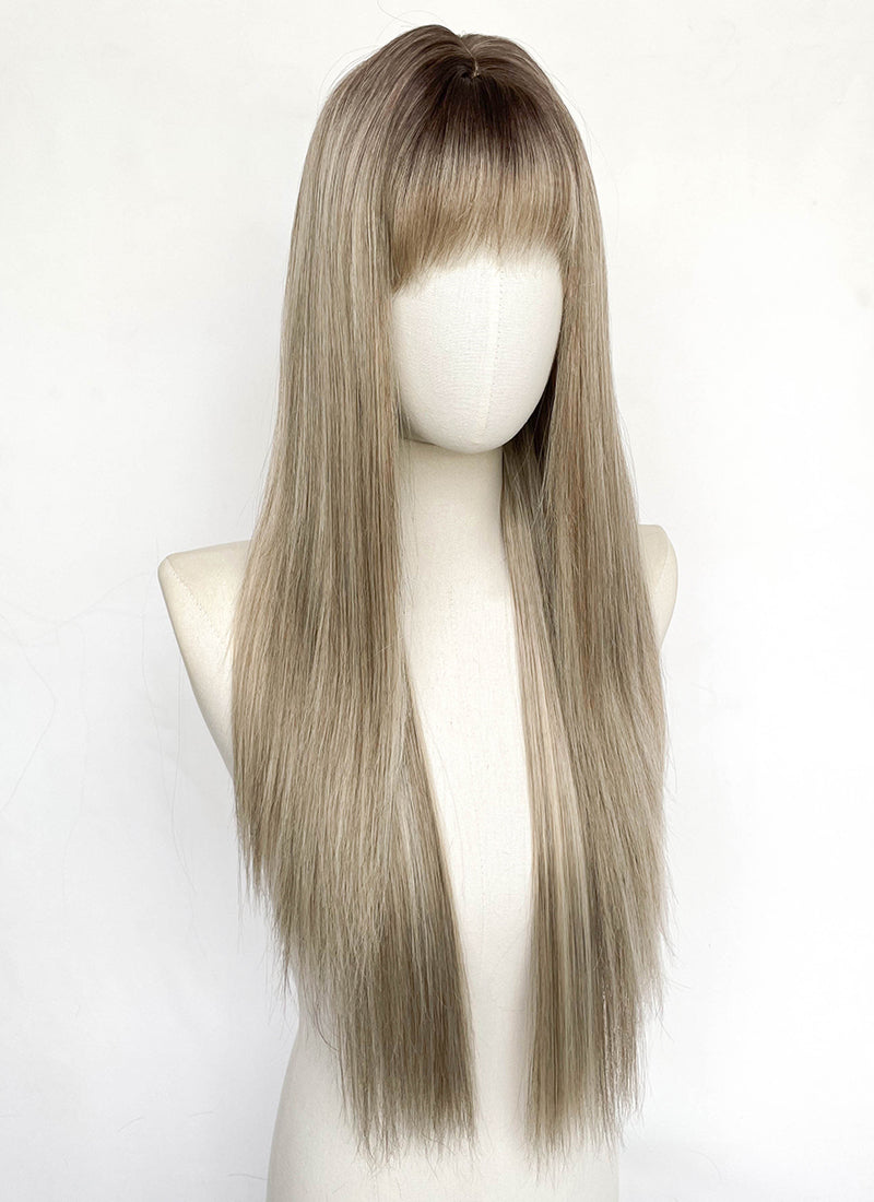 Ash Blonde With Dark Roots Straight Synthetic Wig CSX091