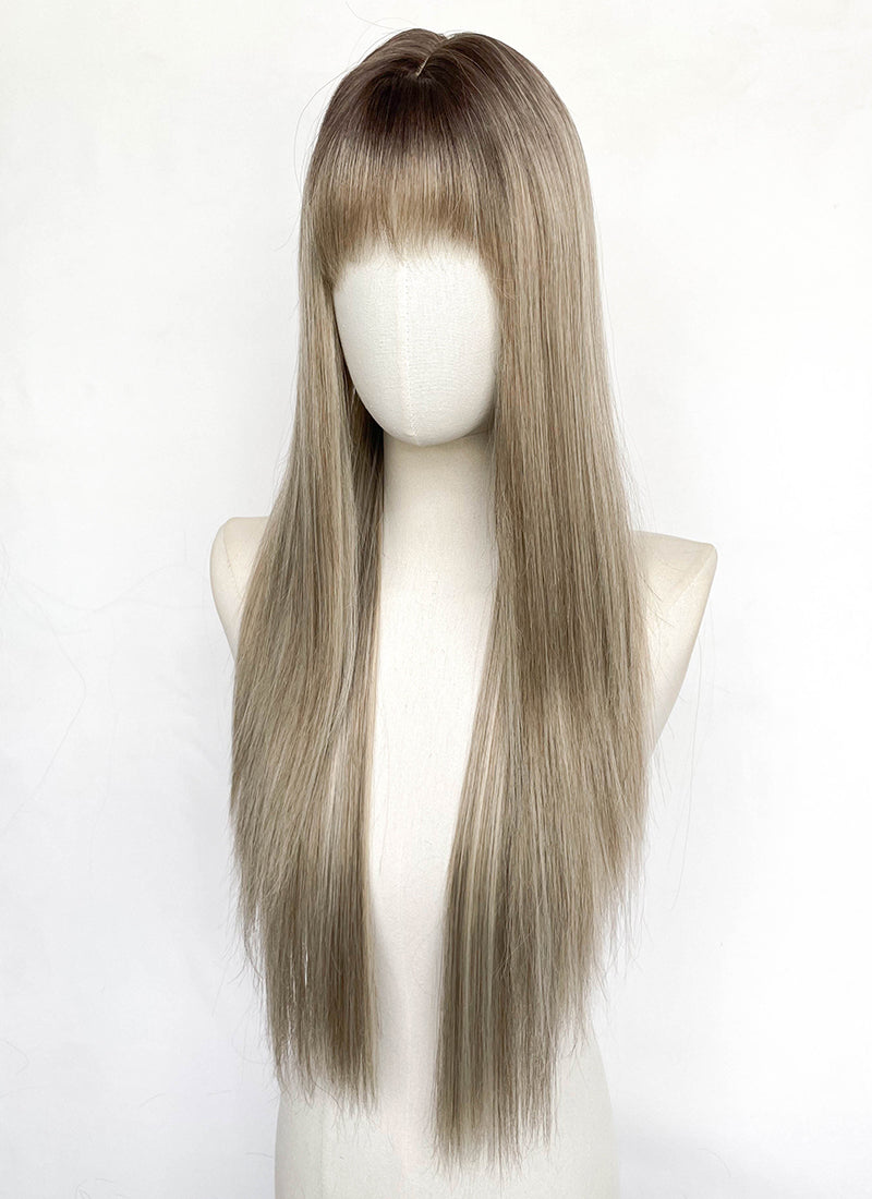 Ash Blonde With Dark Roots Straight Synthetic Wig CSX091