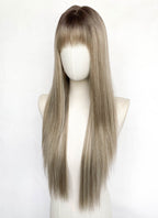Ash Blonde With Dark Roots Straight Synthetic Wig CSX091