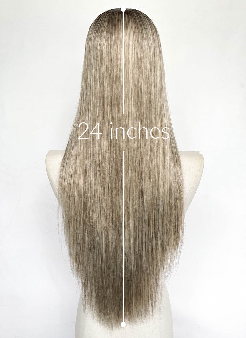 Ash Blonde With Dark Roots Straight Synthetic Wig CSX091