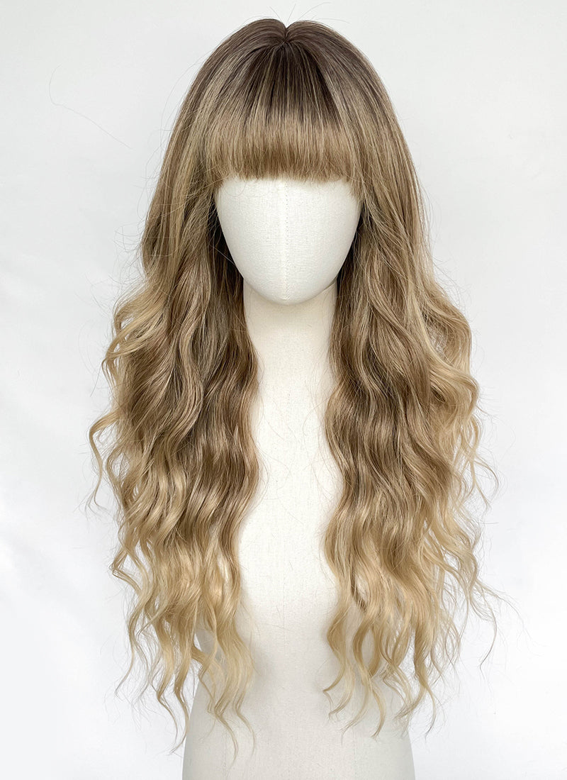 Mixed Blonde With Dark Roots Wavy Synthetic Wig CSX092