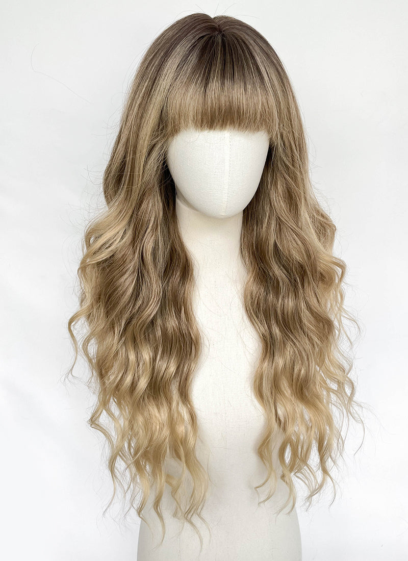 Mixed Blonde With Dark Roots Wavy Synthetic Wig CSX092