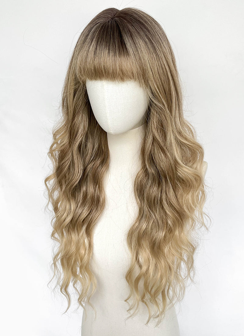 Mixed Blonde With Dark Roots Wavy Synthetic Wig CSX092