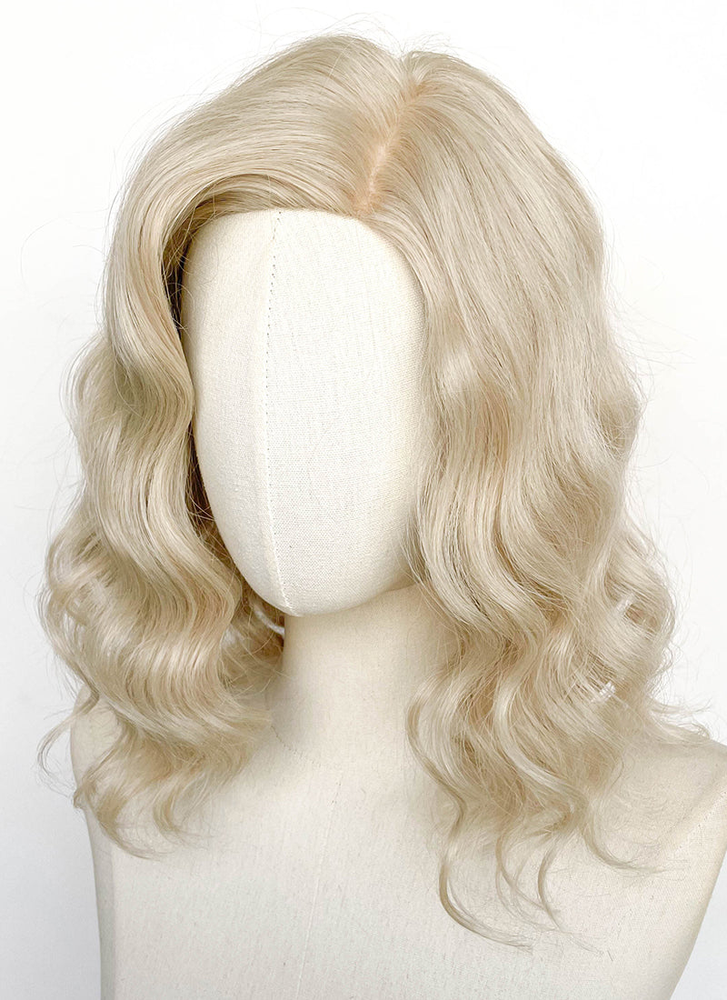 Ash Blonde Wavy Mono Parted Glueless Synthetic Wig CSX097