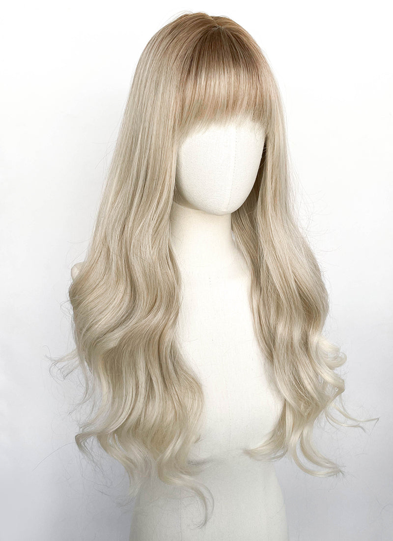Ash Blonde With Brown Roots Wavy Synthetic Wig CSX098