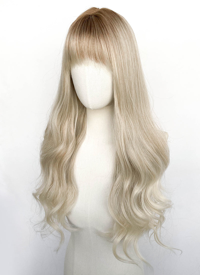 Ash Blonde With Brown Roots Wavy Synthetic Wig CSX098