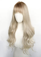 Ash Blonde With Brown Roots Wavy Synthetic Wig CSX098