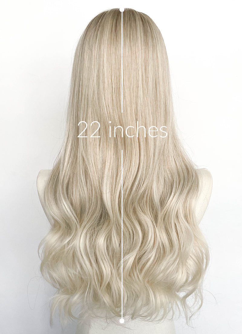 Ash Blonde With Brown Roots Wavy Synthetic Wig CSX098