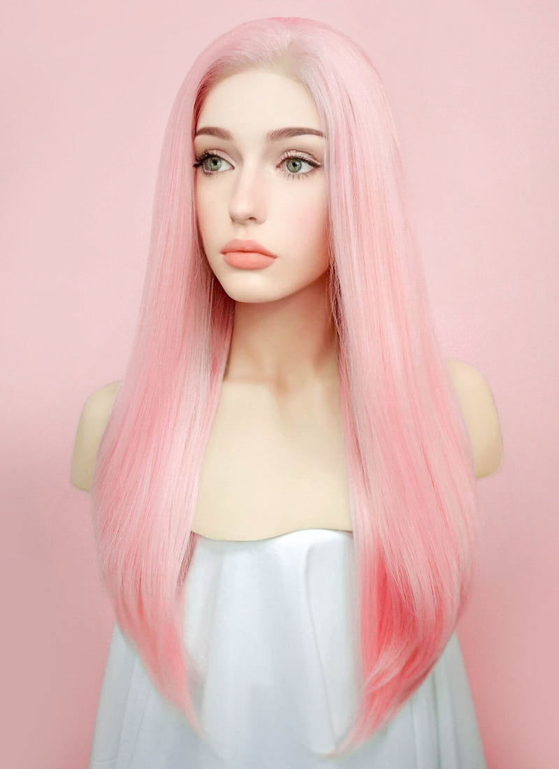 Pastel Pink Straight Lace Front Synthetic Wig LF026