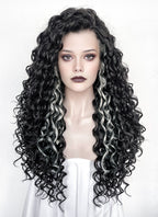 Black Mixed Silver Grey Curly Lace Front Synthetic Hair Wig LF1334