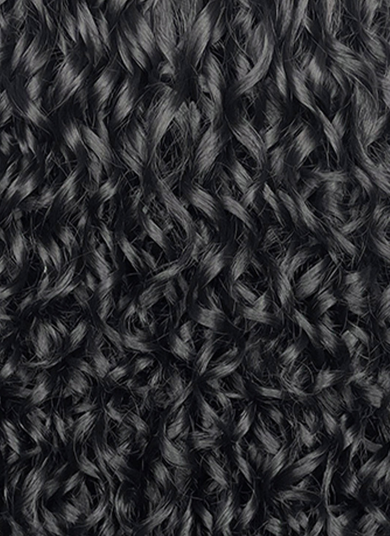 Black Mixed Silver Grey Curly Lace Front Synthetic Hair Wig LF1334