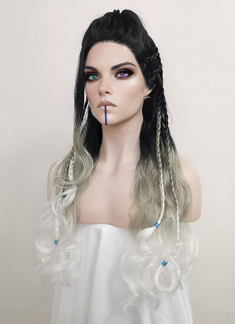 Critical Role Yasha Nydoorin Black Grey White Ombre Braided Lace Front Synthetic Wig LF2121