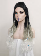 Critical Role Yasha Nydoorin Black Grey White Ombre Braided Lace Front Synthetic Wig LF2121