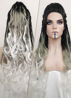 Critical Role Yasha Nydoorin Black Grey White Ombre Braided Lace Front Synthetic Wig LF2121