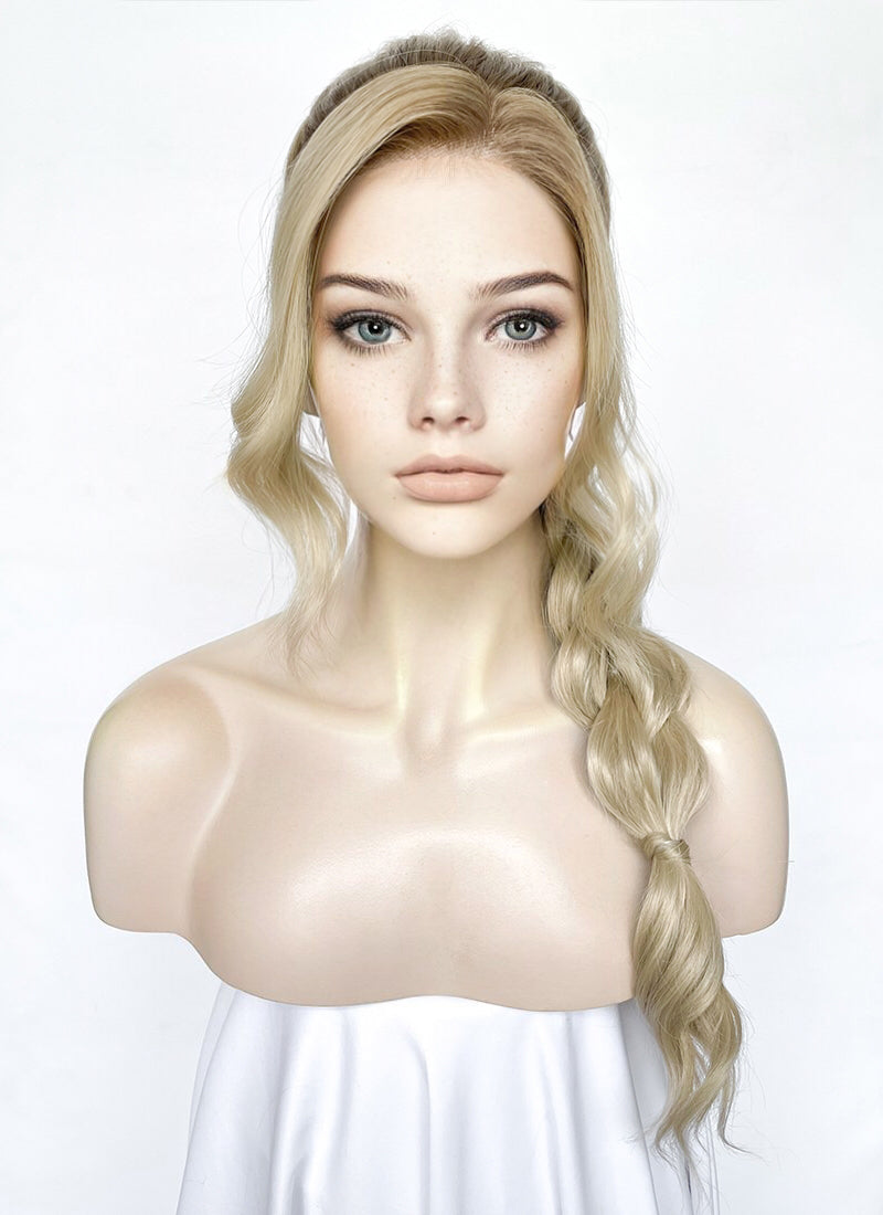 Ash Blonde With Brown Roots Braided Lace Front Synthetic Wig LF2163