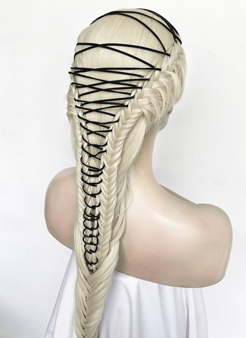 Lady Gaga Platinum Blonde Braided Lace Front Synthetic Wig LF2182