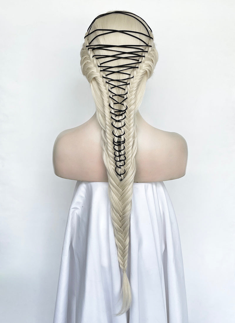 Lady Gaga Platinum Blonde Braided Lace Front Synthetic Wig LF2182