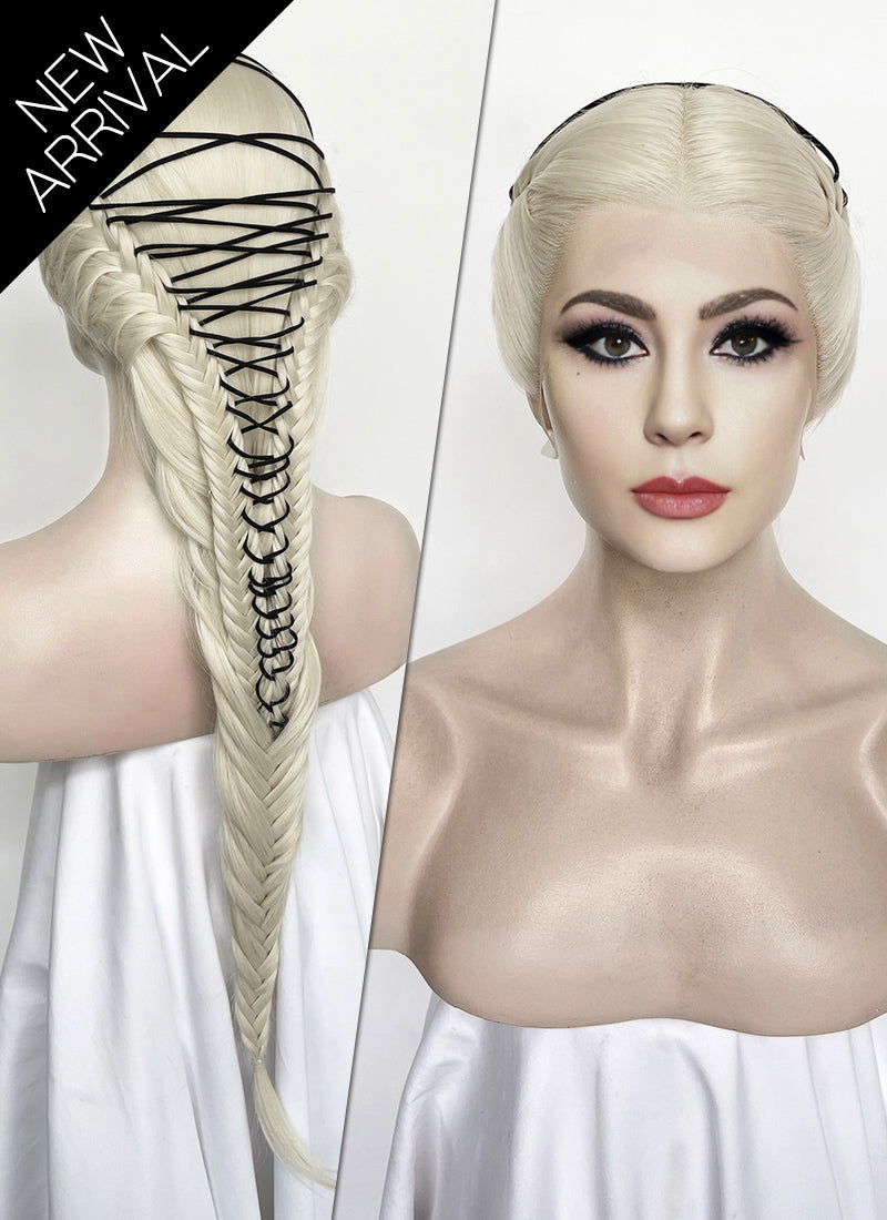 Lady Gaga Platinum Blonde Braided Lace Front Synthetic Wig LF2182