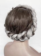 Fourth Wing Violet Sorrengail Brunette Silver Grey Ombre Braided Lace Front Synthetic Wig LF2188