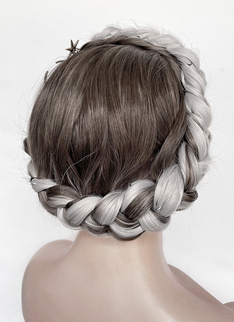 Fourth Wing Violet Sorrengail Brunette Silver Grey Ombre Braided Lace Front Synthetic Wig LF2188