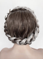 Fourth Wing Violet Sorrengail Brunette Silver Grey Ombre Braided Lace Front Synthetic Wig LF2188