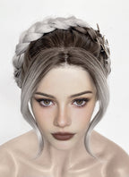Fourth Wing Violet Sorrengail Brunette Silver Grey Ombre Braided Lace Front Synthetic Wig LF2188
