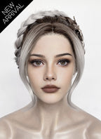 Fourth Wing Violet Sorrengail Brunette Silver Grey Ombre Braided Lace Front Synthetic Wig LF2188