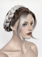 Fourth Wing Violet Sorrengail Brunette Silver Grey Ombre Braided Lace Front Synthetic Wig LF2188